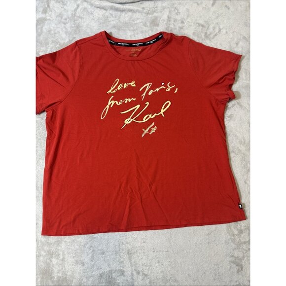 Karl Lagerfeld Paris Women’s Red Graphic Tee Shirt 2X Plus Size Love From Paris - Picture 1 of 11